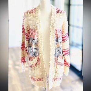 ADORA Cream and Pink Open-Front Cardigan